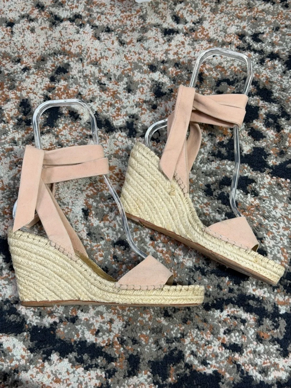 Loeffler Randall ‘Harper’ Blush Pink Suede Ankle Tie Espadrille Sandals Size 7.5